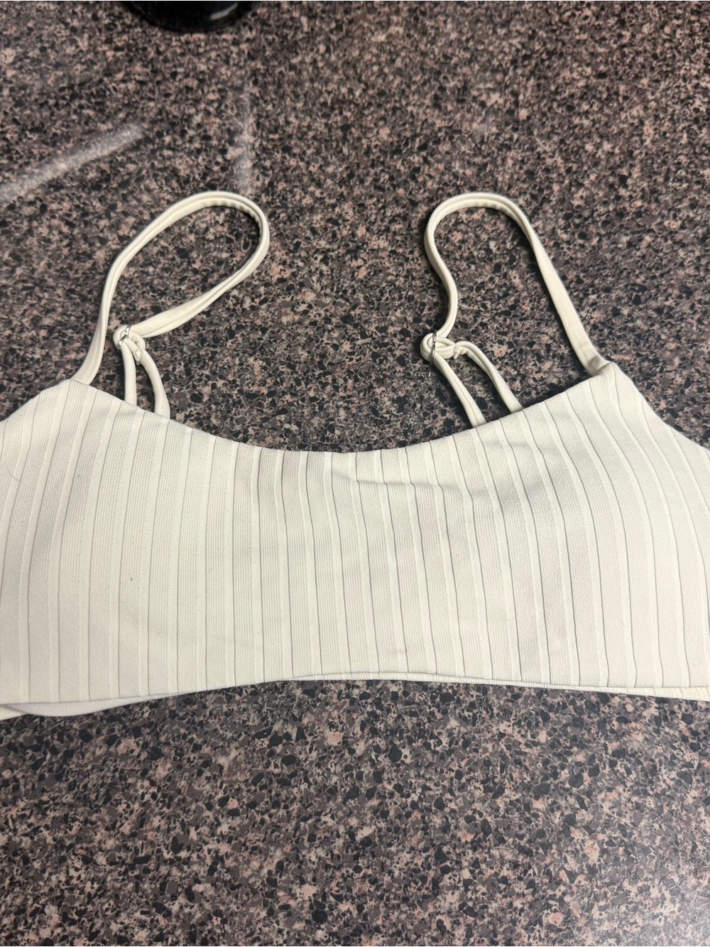 Ribbed Cream Spaghetti Strap Bralette Bikini Top